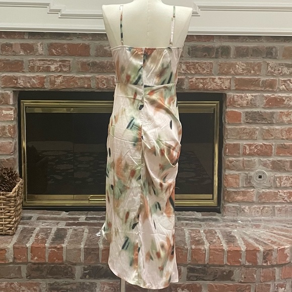 Green & orange abstract patterned satin dress / XS / Excellent condition - Picture 6 of 13